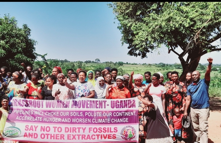 Women affected by the EACOP together with NAPE and Community Green Radio journalists in Buseruka Sub County, Hoima District